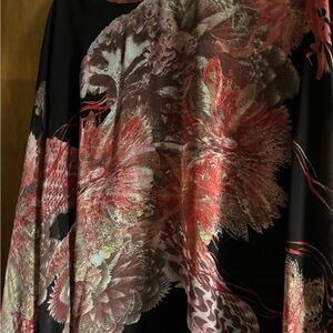 Floral Patterned Black and Red Scarf shirt